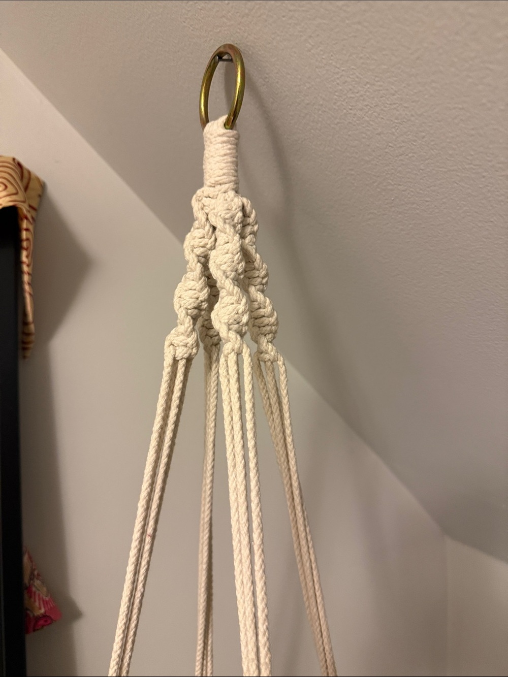 Macramé Hanging Plant Shelf with Black Round Tray - Picture 5 of 5